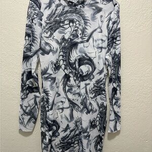 Dragon Print Long Sleeve Dress